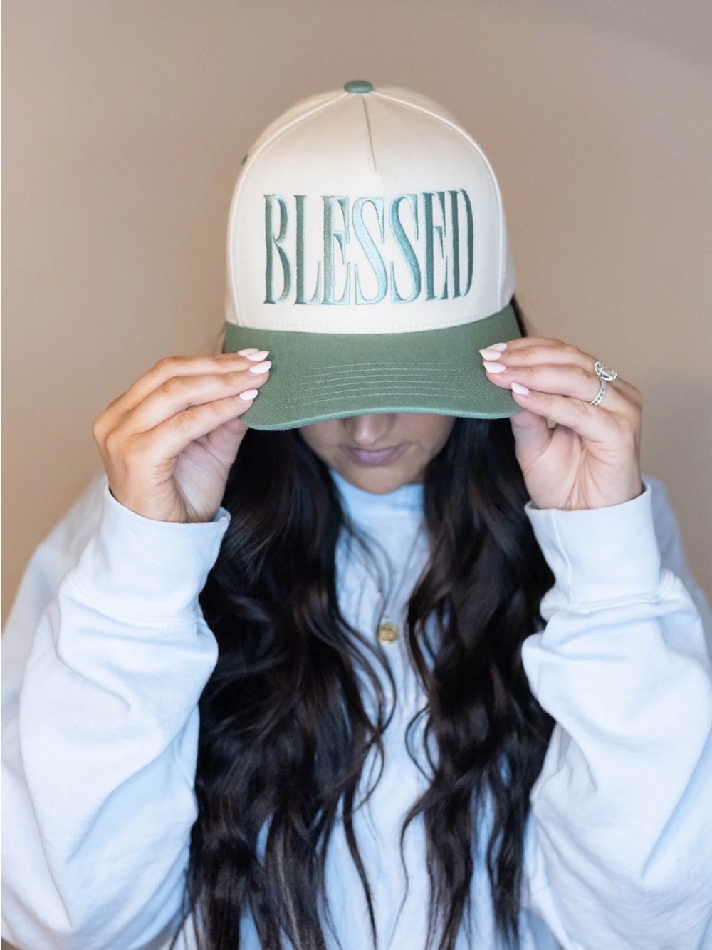 NWT C.C. Embroidered Two Tone Trucker Snap Back Hat “Blessed”